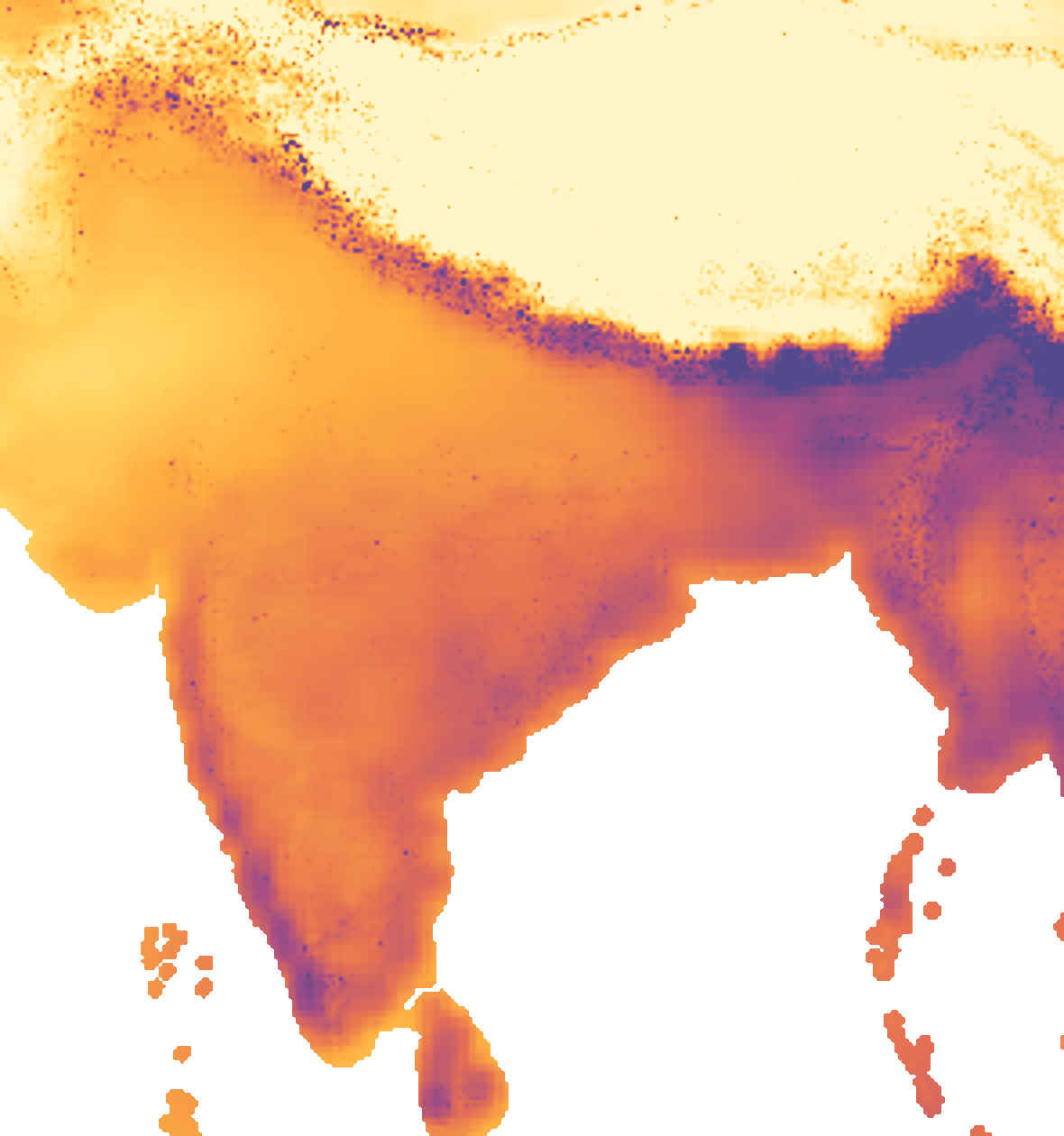 Map of yearly solar output per kW of panels across India and neighbouring countries